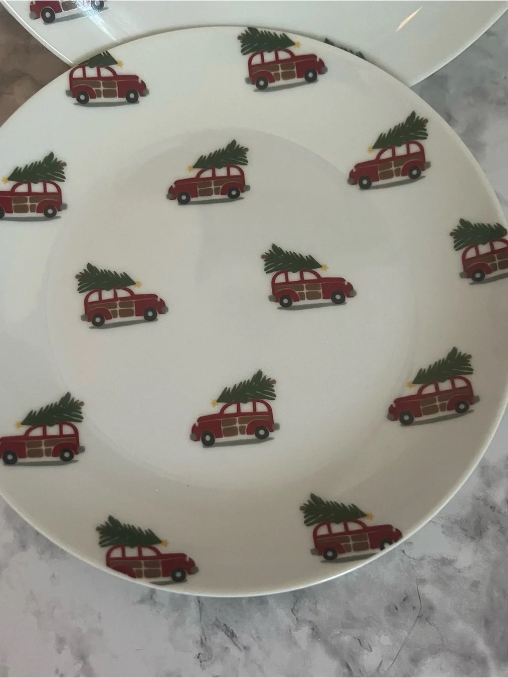 Pottery Barn Woody Wagon Christmas Tree Salad Plates Set of 2